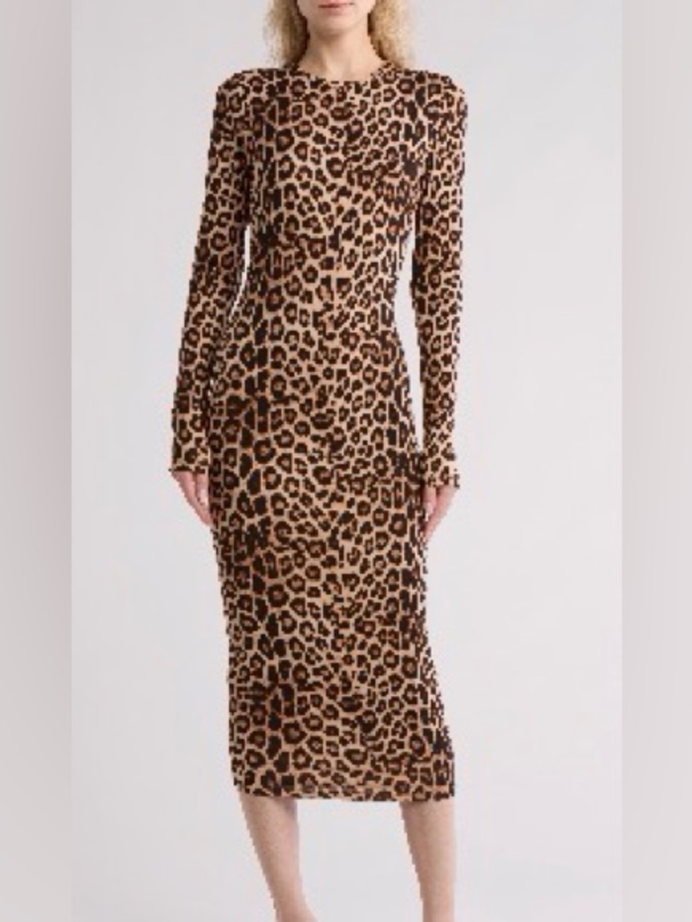 Good American Leopard Print Long Sleeve Midi Dress - Brown/Black